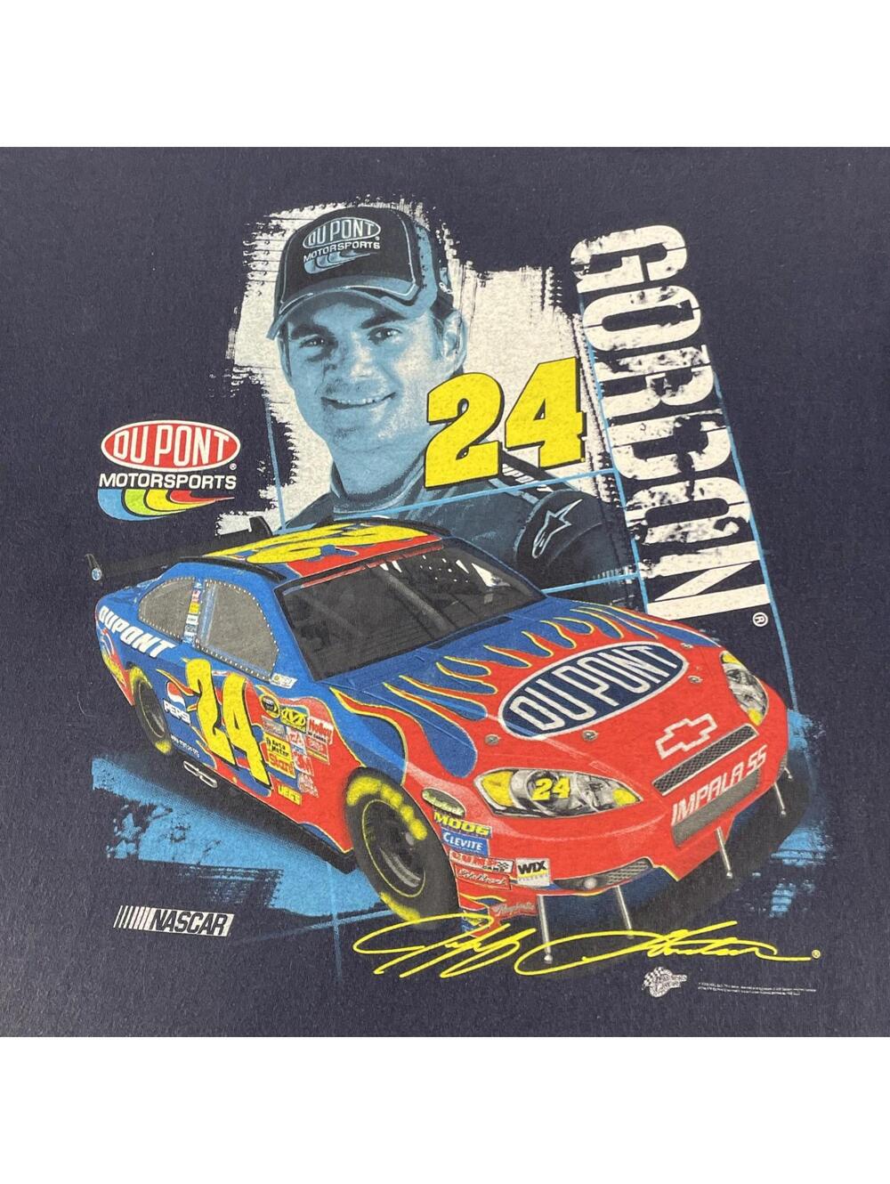 NASCAR Jeff Gordon #24 DuPont NASCAR T Shirt XL Blue Winners Circle Tag *FLAW*